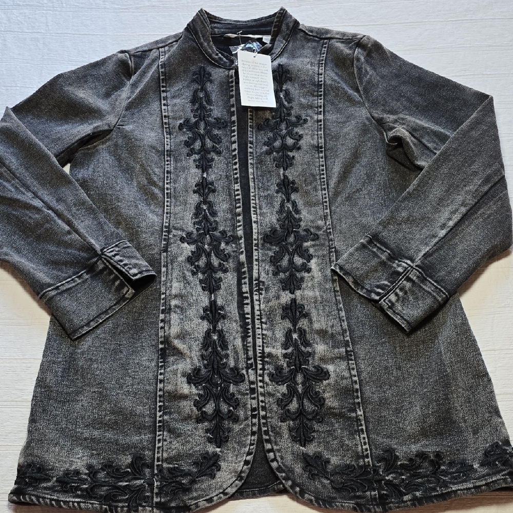 Soft Surroundings Embroidered Denim Coat Size Petite Small